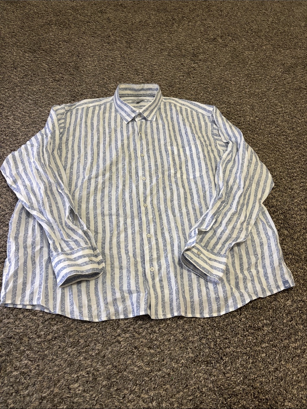 Peter Millar 100% linen blue stripe shirt button down XXL business casual summer